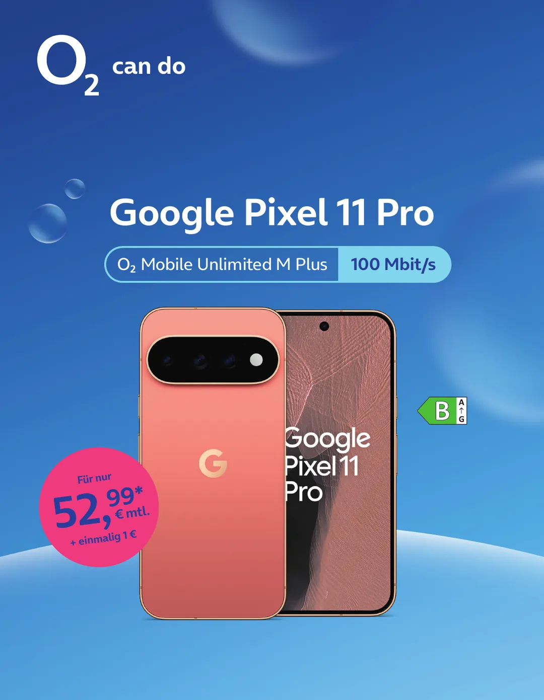 Google Pixel 11 Pro mit o2 Mobile Unlimited M Plus für 52,99 Euro im Monat