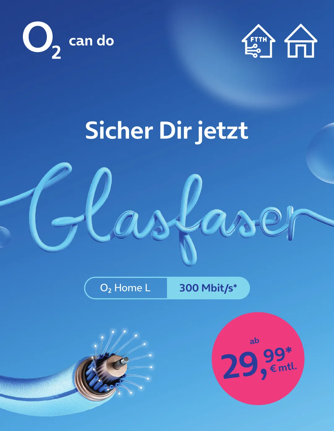 o2 Home L Glasfaser mit 300 Mbit/s ab 29,99 Euro im Monat