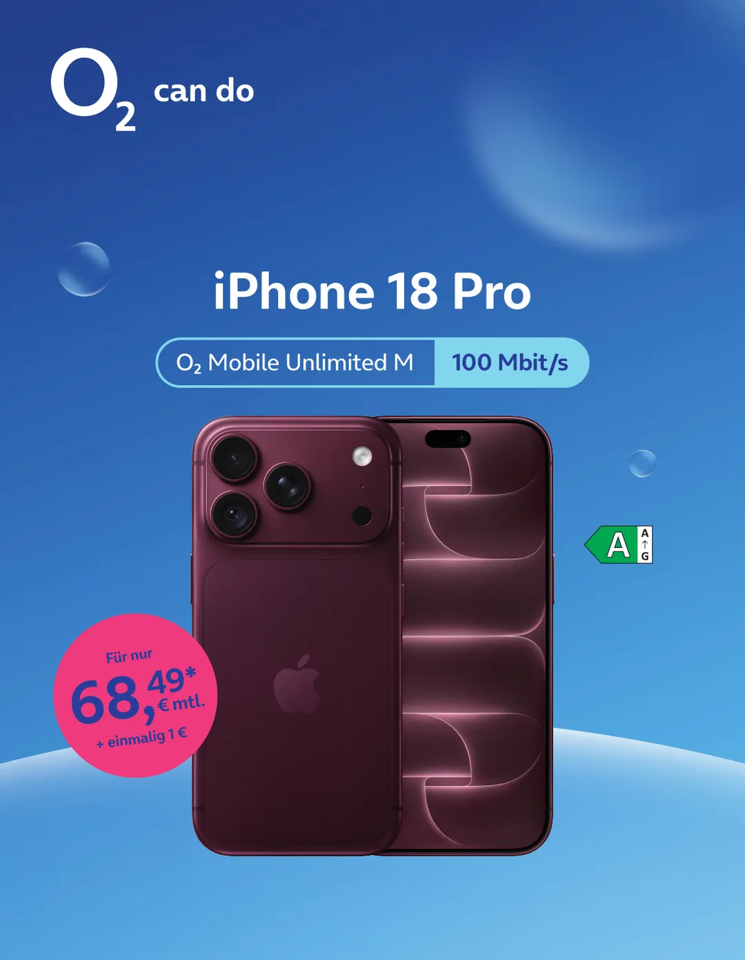 iPhone 18 Pro mit o2 Mobile Unlimited M für 68,49 Euro im Monat