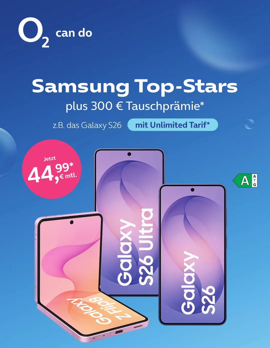 Samsung Top-Stars Galaxy S26, S26 Ultra und Z Flip8 plus 300 Euro Tauschprämie
