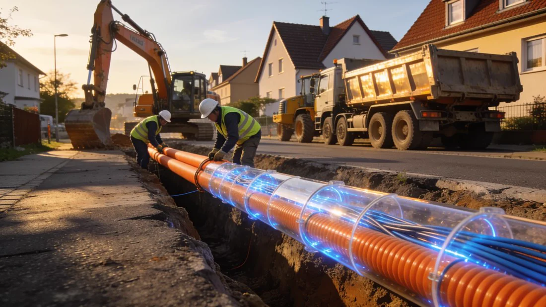Glasfaser-Ausbau in einer Wohnstraße in Obertshausen