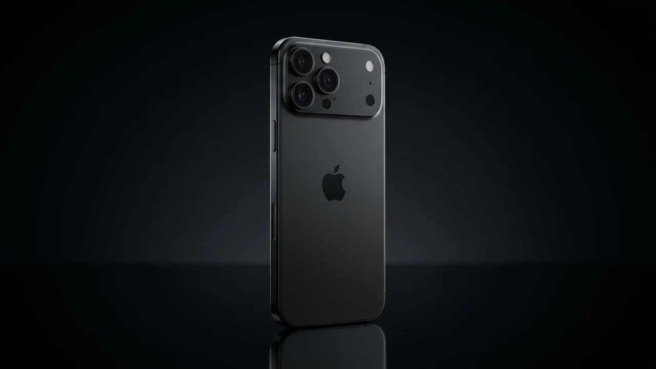 Schwarzes Premium-Smartphone im iPhone-Pro-Design – Konzeptdarstellung