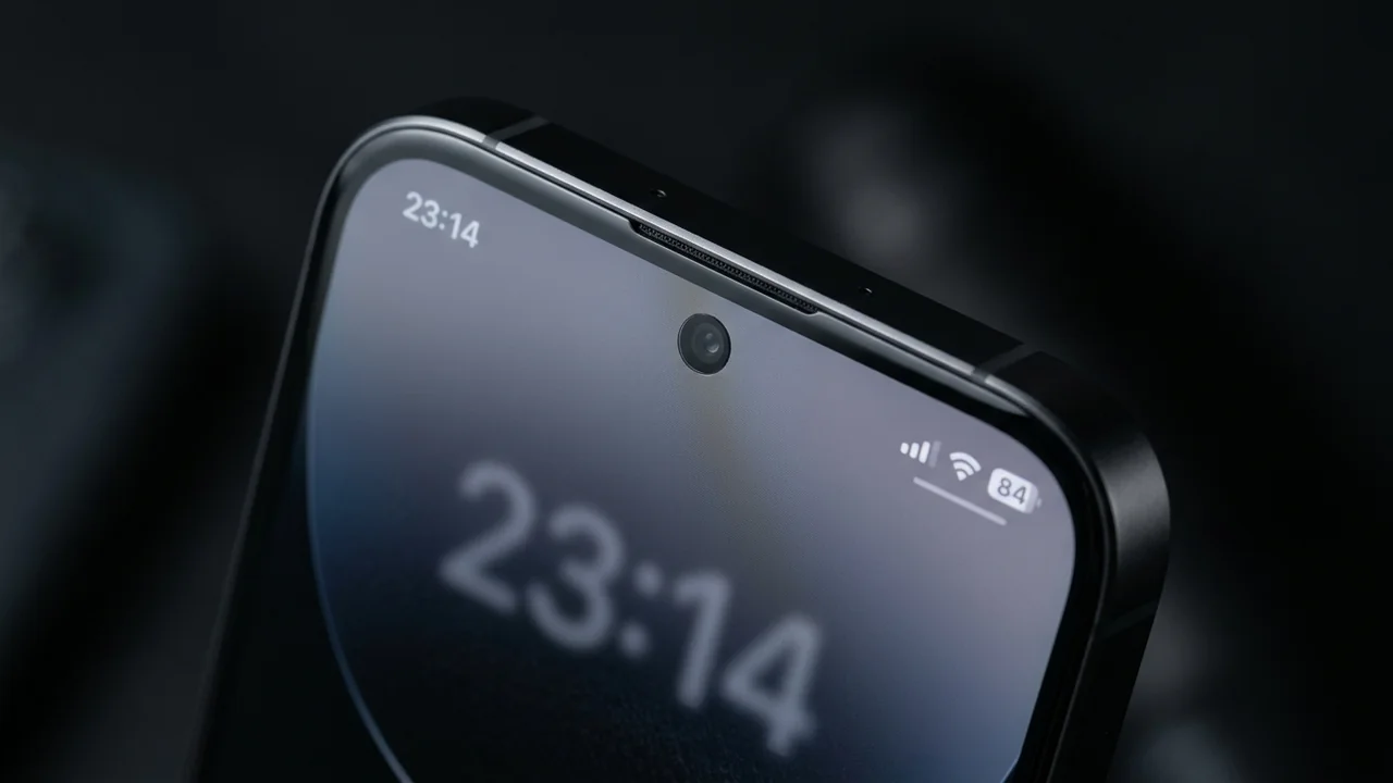 Fast randloses Smartphone-Display mit sehr kleiner Kamera-Aussparung – Konzept