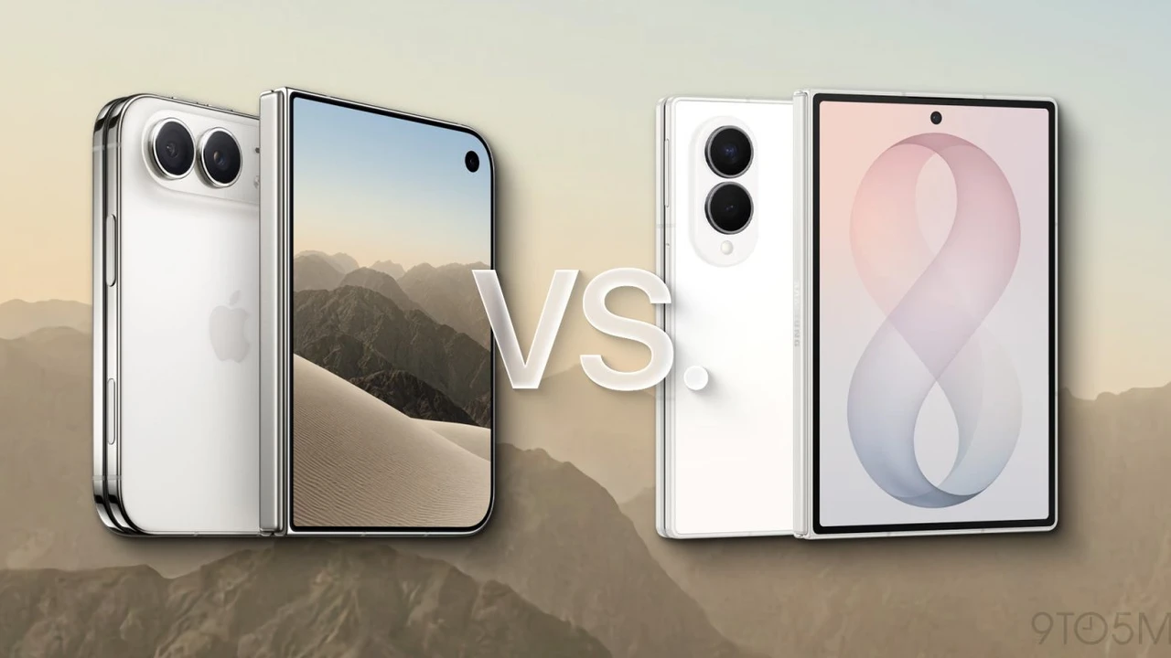 iPhone Duo und Samsung Galaxy Z Fold8 nebeneinander, Pressebilder von Apple und Samsung