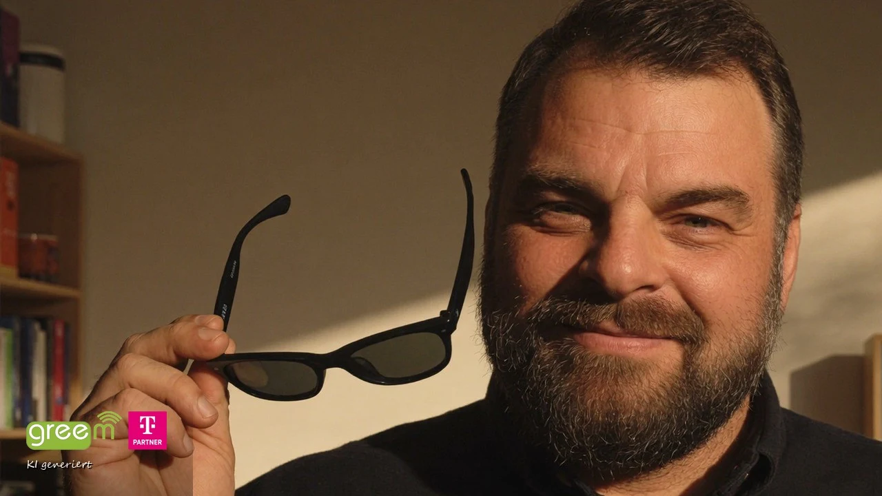 Christian Rill betrachtet eine Brille in seiner Hand