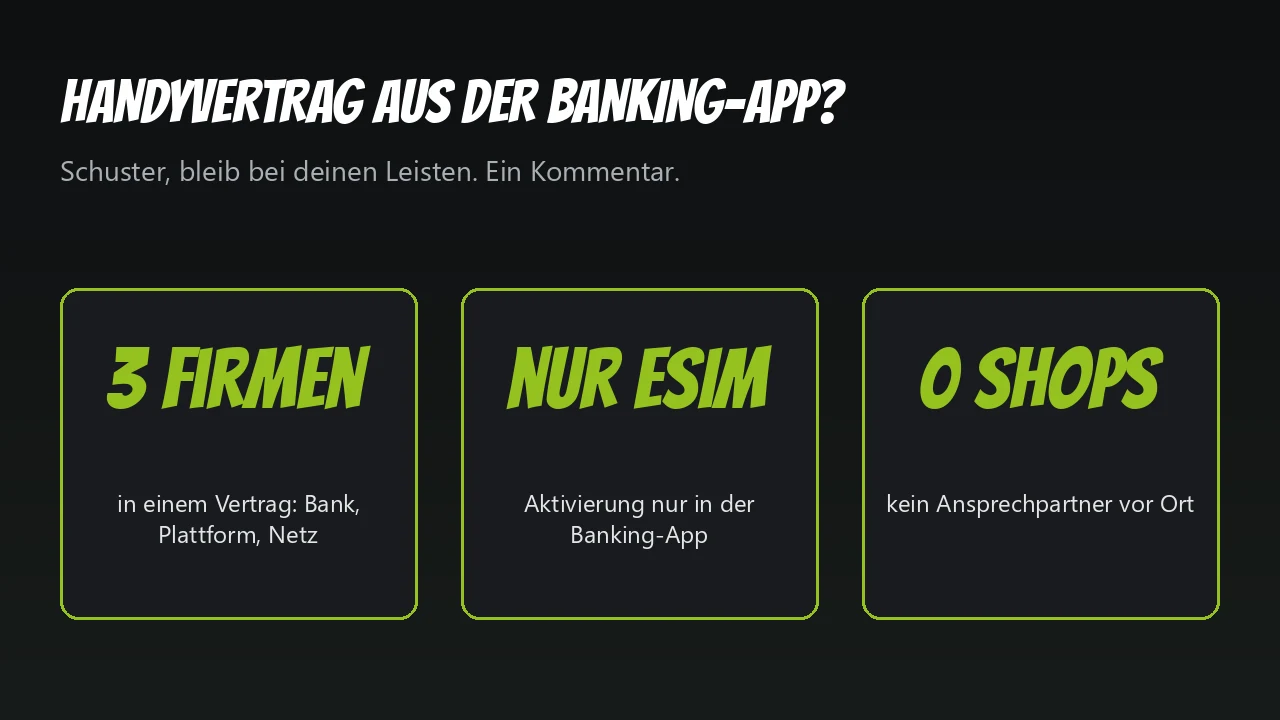Grafik: Handyvertrag aus der Banking-App, Vertragspartner ist nicht die Bank, kein Shop vor Ort
