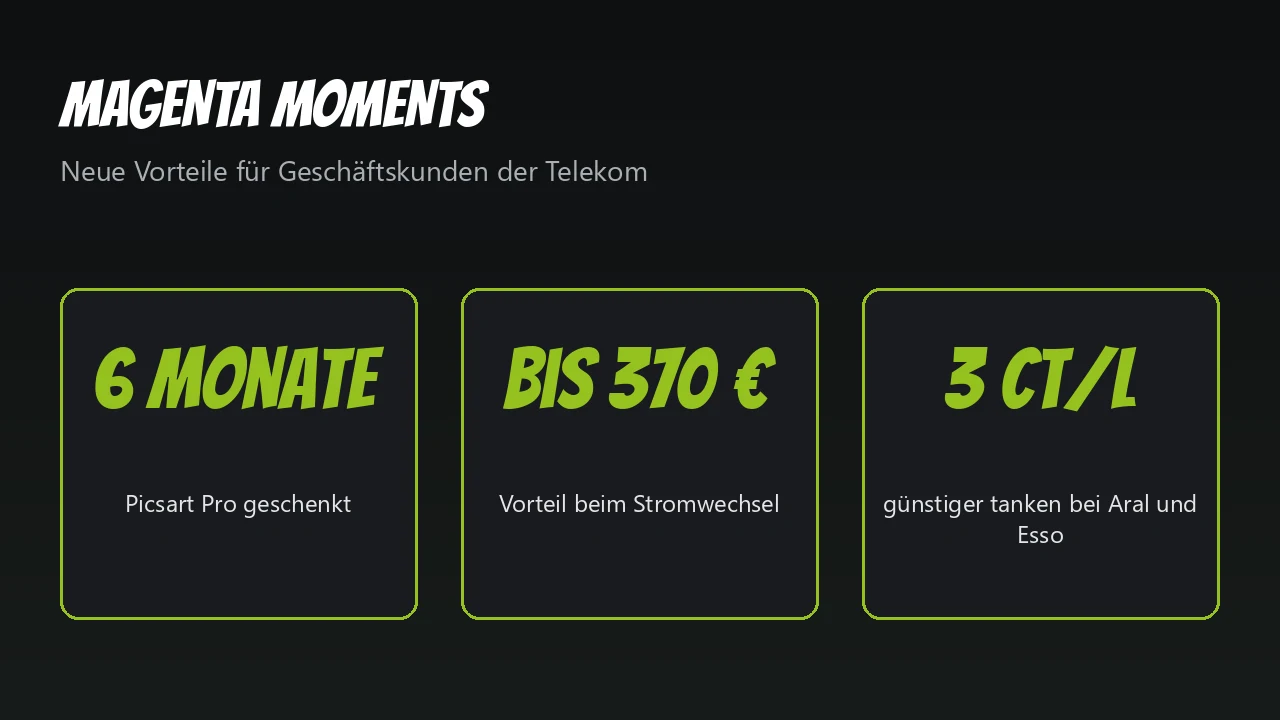 Grafik: 6 Monate Picsart Pro, bis zu 370 Euro Strom-Vorteil, 3 Cent pro Liter günstiger tanken